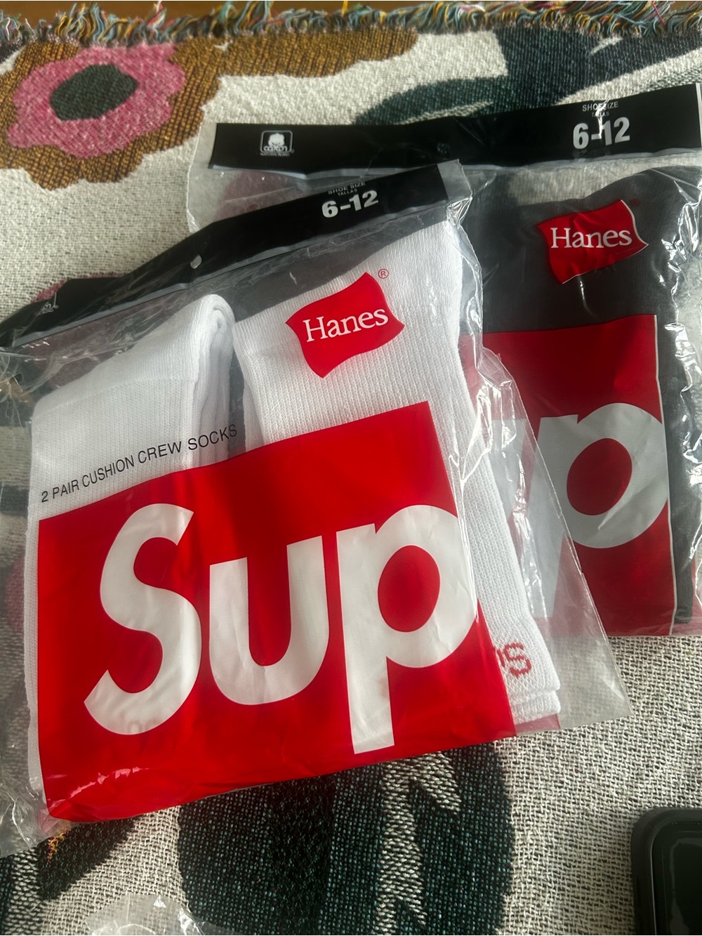 Hanes White Crew Socks with Red Logo - 2 Pack
